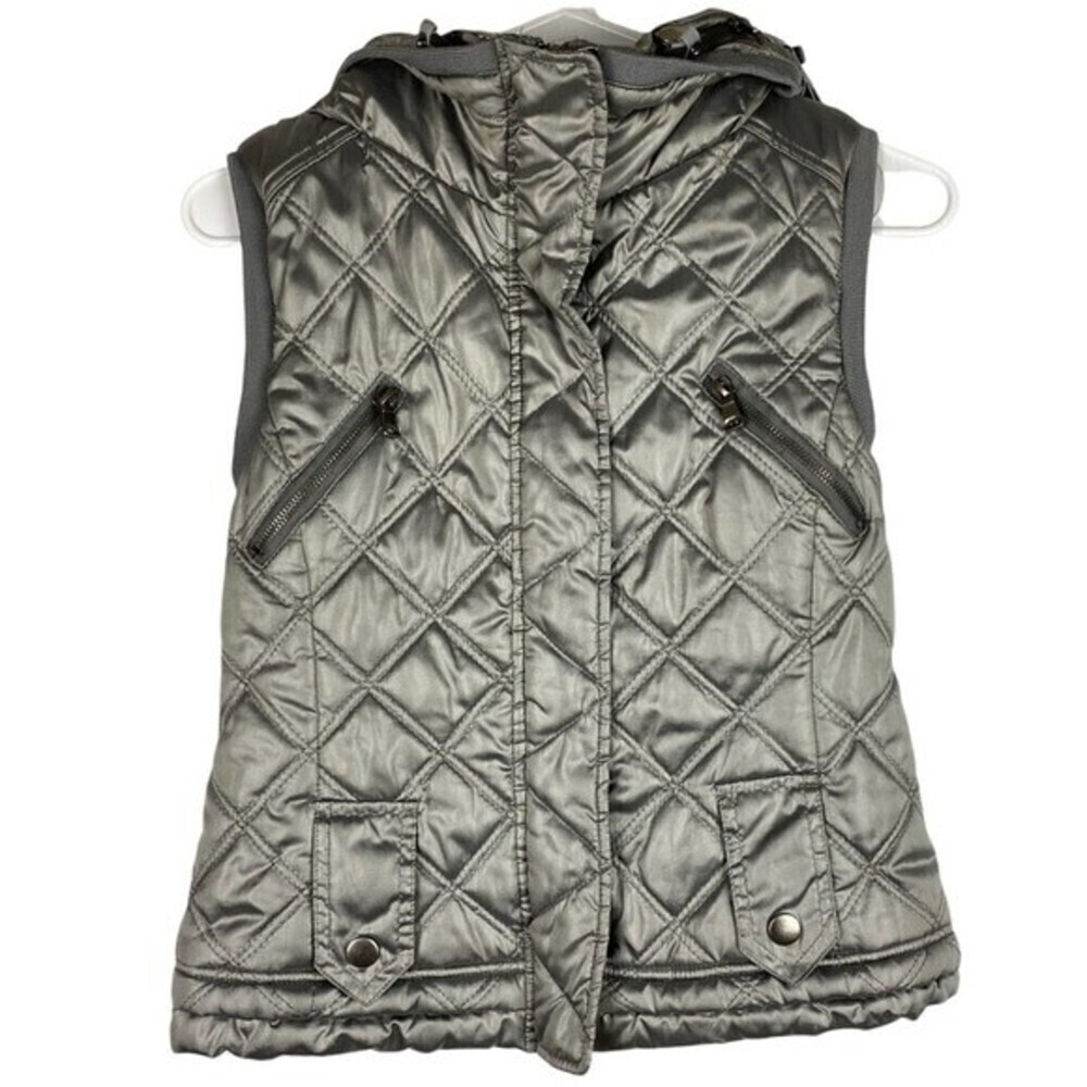 TRF Womens Vest Jacket Small Grey Hooded Sleeveless Zipper Pockets Ladies